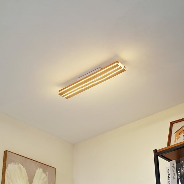 Lucande plafonieră LED Silja, lemn, 100 cm, 3000K, Lemn, Camera de zi / sufragerie, Lemn, Modern