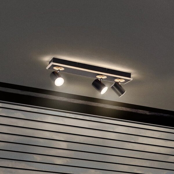 LEDVANCE LED spot de plafon Mars, 4 lumini, 3 spoturi, negru, Negru, Camera de zi / sufragerie, Metal