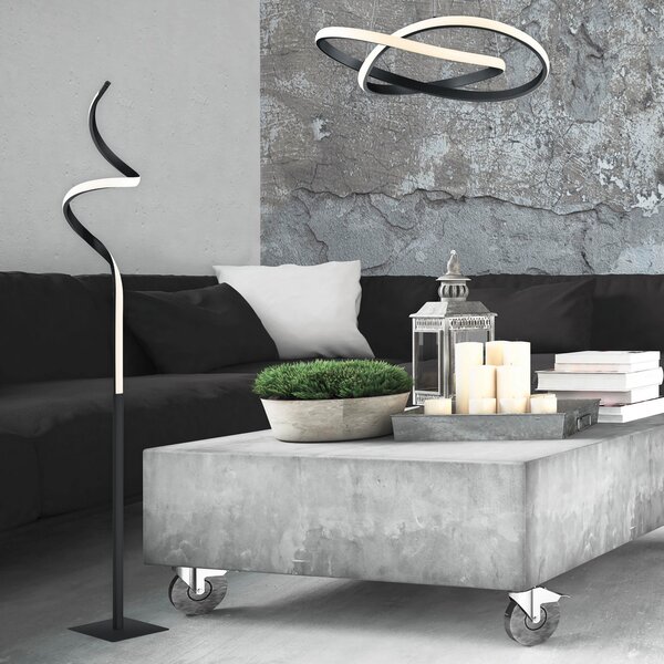 Reality Leuchten Lampă de podea cu LED Course, negru mat, 3.000 K, înălțime 145 cm, reglabil, Negru, Camera de zi / sufragerie, Metal, Modern