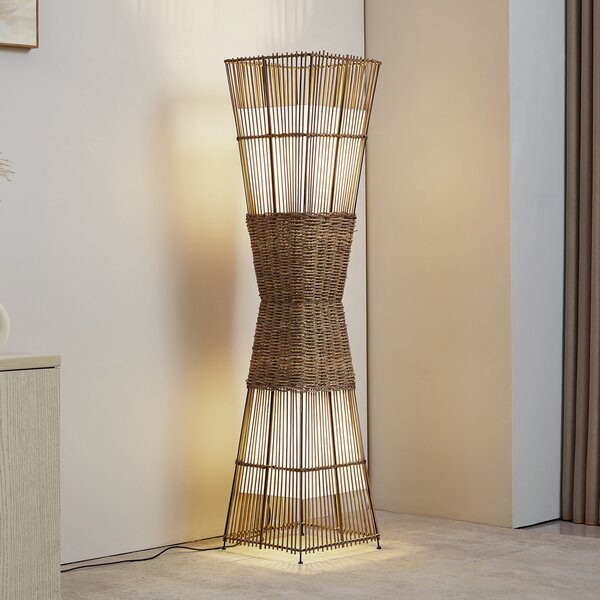 Lindby Jacinto lampadar, bambus, cânepă, înălțime 130 cm, Lemn, Camera de zi / sufragerie, Bamboo, Casă de țară / Rustic