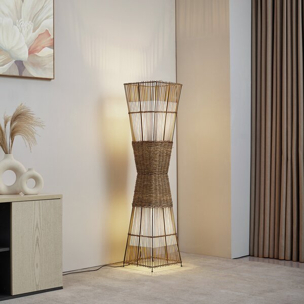 Lindby Jacinto lampadar, bambus, cânepă, înălțime 130 cm, Lemn, Camera de zi / sufragerie, Bamboo, Casă de țară / Rustic