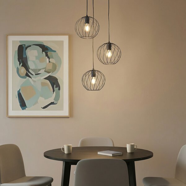 Lindby Lampă suspendată Danika, rotundă, Ø 50 cm, negru, metal, reglabil, Negru, Camera de zi / sufragerie, Metal, Modern
