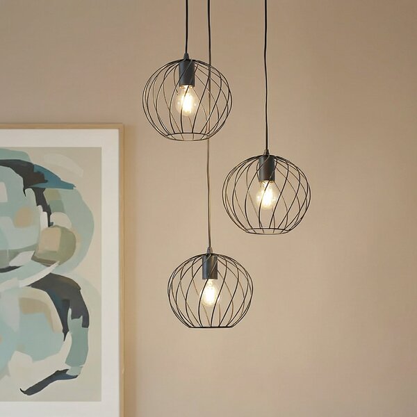 Lindby Lampă suspendată Danika, rotundă, Ø 50 cm, negru, metal, reglabil, Negru, Camera de zi / sufragerie, Metal, Modern