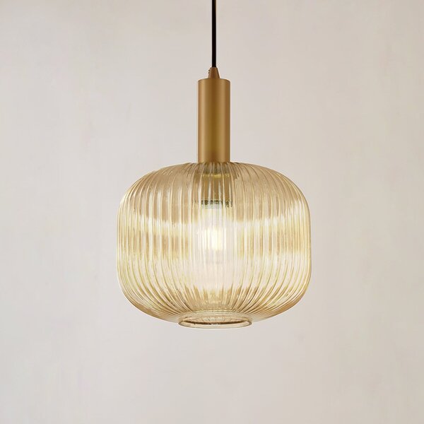 Lindby Lampă suspendată Doroteo, 25 cm, 1 bec, chihlimbar, sticlă, reglabil, Bej, Camera de zi / sufragerie, Sticlă, Vintage