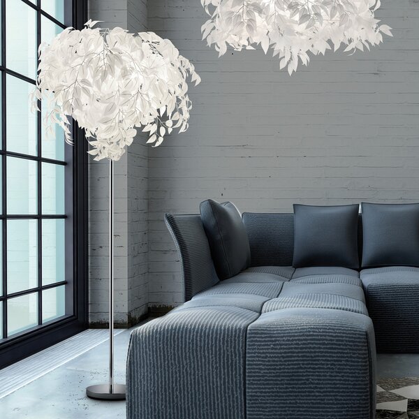 Reality Leuchten Lampadar Leavy, înălțime 180 cm, crom/alb, metal/plastic, Metalic, Camera de zi / sufragerie, Plastic