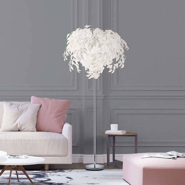 Reality Leuchten Lampadar Leavy, înălțime 180 cm, crom/alb, metal/plastic, Metalic, Camera de zi / sufragerie, Plastic