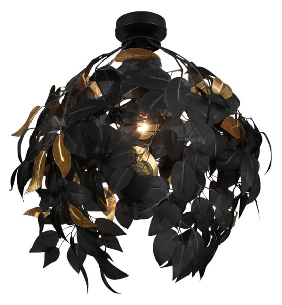 Reality Leuchten Plafonieră Leavy, Ø 38 cm, negru/auriu, plastic, reglabil, Negru, Camera de zi / sufragerie, Plastic