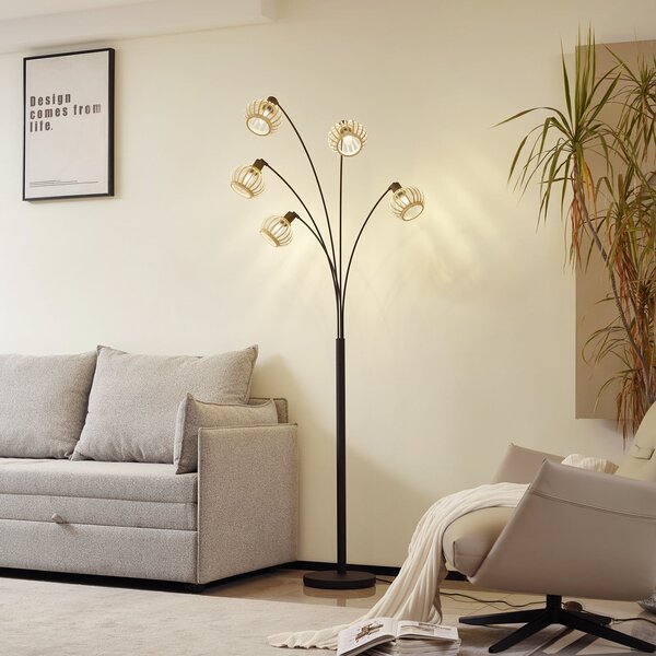 Lindby lampadar Lielle, bambus natural, 5 becuri, 190 cm, Lemn, Camera de zi / sufragerie, Bamboo, Casă de țară / Rustic