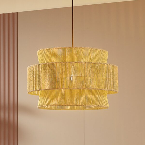 Lindby Lampă suspendată Anuva, naturală, hârtie, Ø 45 cm, reglabil, Bej, Camera de zi / sufragerie, Hârtie / Carton, Casă de țară / Rustic
