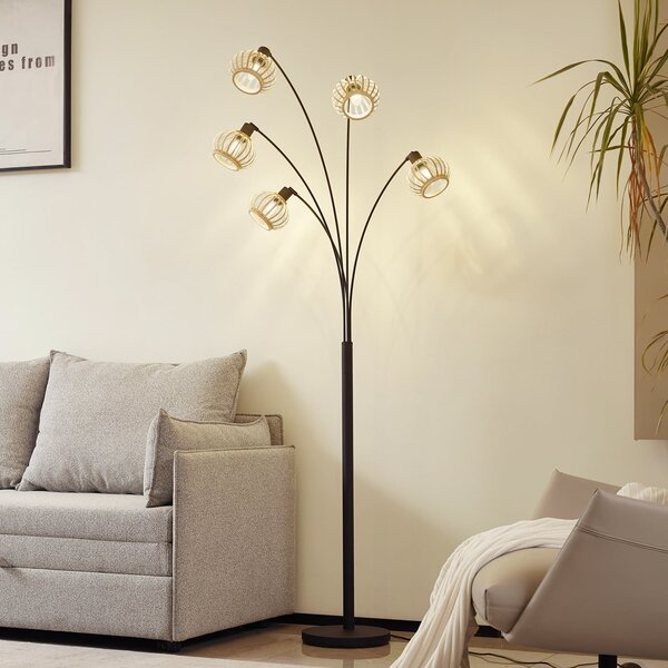 Lindby lampadar Lielle, bambus natural, 5 becuri, 190 cm, Lemn, Camera de zi / sufragerie, Bamboo, Casă de țară / Rustic