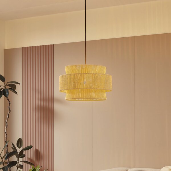 Lindby Lampă suspendată Anuva, naturală, hârtie, Ø 45 cm, reglabil, Bej, Camera de zi / sufragerie, Hârtie / Carton, Casă de țară / Rustic