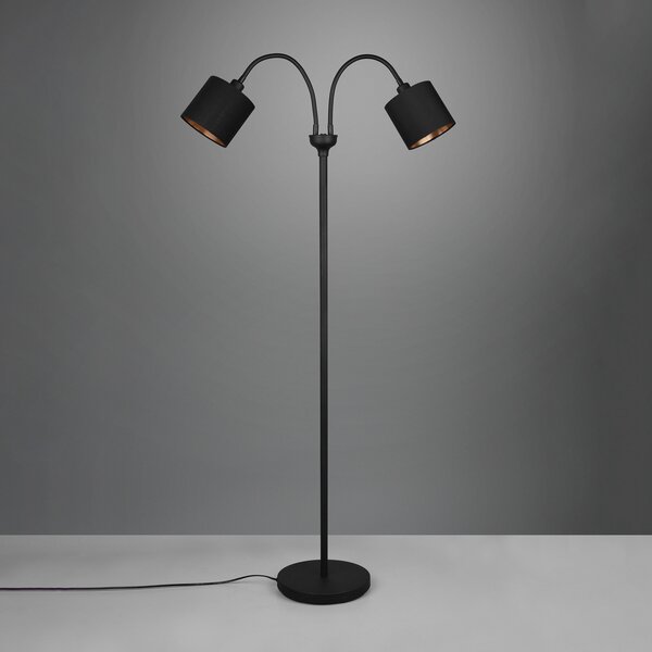 Reality Leuchten Lampă de podea Tommy, negru/auriu, înălțime 130 cm, cu 2 lumini din, Negru, Camera de zi / sufragerie, Metal, Modern