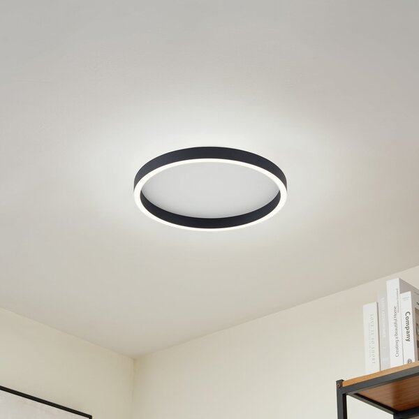 Lucande plafonieră LED Rotundo, Ø 40 cm, negru, dimabilă, reglabil, Negru, Camera de zi / sufragerie, Plastic, Modern