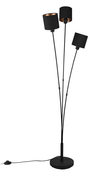 Reality Leuchten Lampă de podea Tommy, negru/auriu, înălțime 150 cm, cu 3 lumini din, Negru, Camera de zi / sufragerie, Metal, Modern