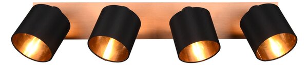 Reality Leuchten Spot de plafon Tommy, lemn/negru/galben, lungime 72 cm, 4 lumini., reglabil, Lemn, Camera de zi / sufragerie, Metal, Modern