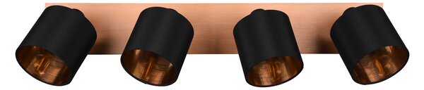 Reality Leuchten Spot de plafon Tommy, lemn/negru/galben, lungime 72 cm, 4 lumini., reglabil, Lemn, Camera de zi / sufragerie, Metal, Modern