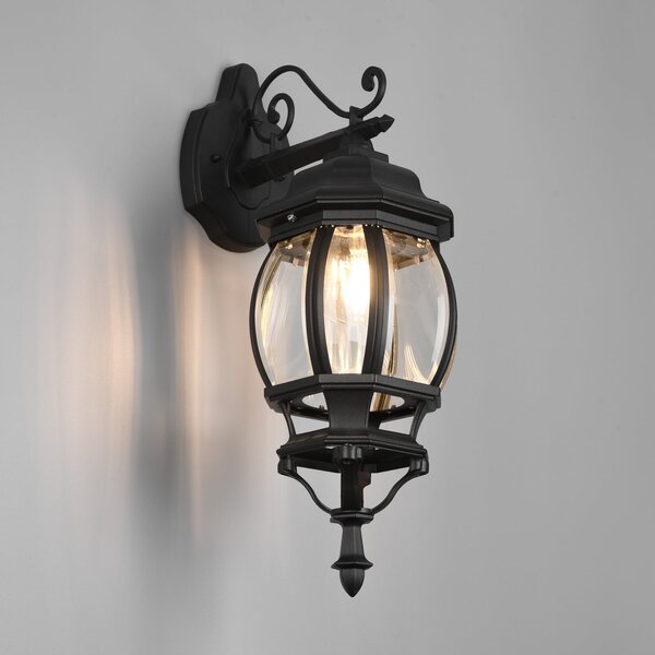 Trio Lighting Aplică de exterior Elvo, soclu inferior, negru mat, reglabil, Negru, Aluminiu, Antichitate