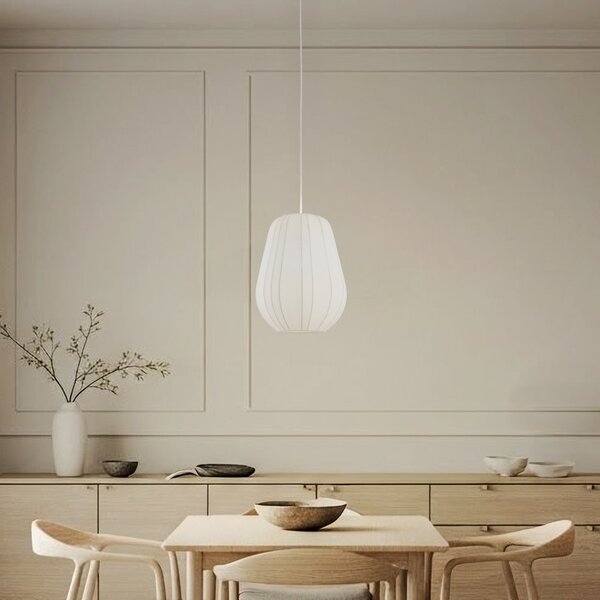 Lindby Lampă suspendată Helin, alb, Ø 30 cm, țesătură, reglabil, Alb, Camera de zi / sufragerie, Țesătură / Textil, Modern