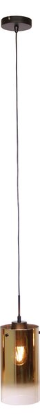Freelight Lampă suspendată Ventotto, negru/auriu, Ø 15 cm, sticlă, reglabil, Auriu / Alamă, Camera de zi / sufragerie, Metal, Modern