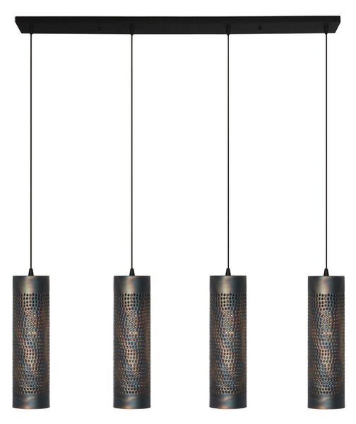Freelight Lampă suspendată Forato, lungime 120 cm, maro, 4 lumini, metal, reglabil, Maro / Rugină, Camera de zi / sufragerie, Metal