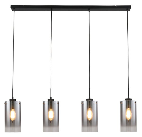 Freelight Lampă suspendată Ventotto, negru/fum, lungime 125 cm, 4 lumini., reglabil, Gri, Camera de zi / sufragerie, Metal, Modern