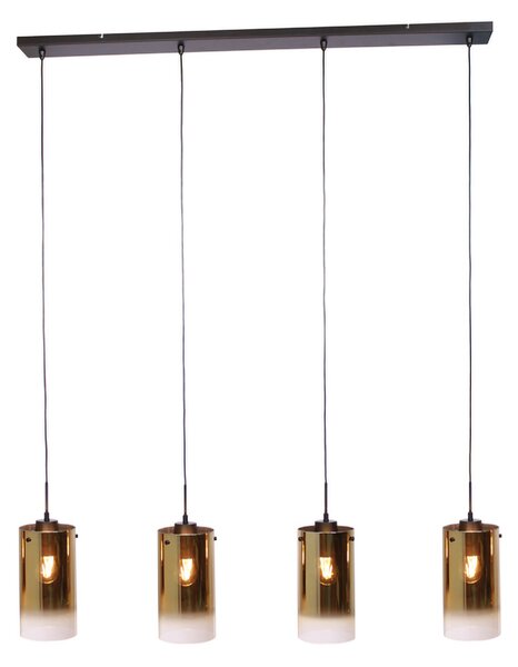 Freelight Lampă suspendată Ventotto, negru/auriu, lungime 125 cm, 4 lumini., reglabil, Auriu / Alamă, Camera de zi / sufragerie, Metal, Modern