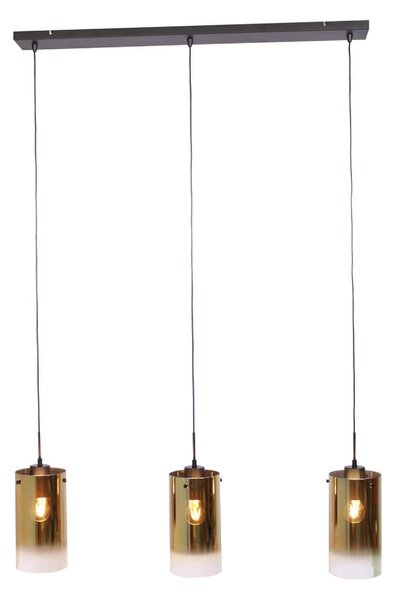 Freelight Lampă suspendată Ventotto, negru/auriu, lungime 105 cm, sticlă cu 3 lumini, reglabil, Auriu / Alamă, Camera de zi / sufragerie, Metal, Modern