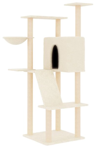 Ansamblu de pisici cu stâlpi din funie de sisal, crem, 143 cm