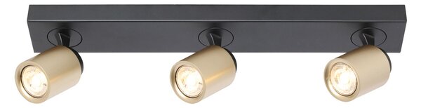 Freelight Spot de plafon Razza, negru/auriu, lungime 61 cm, 3 lumini., reglabil, Negru, Camera de zi / sufragerie, Metal, Modern