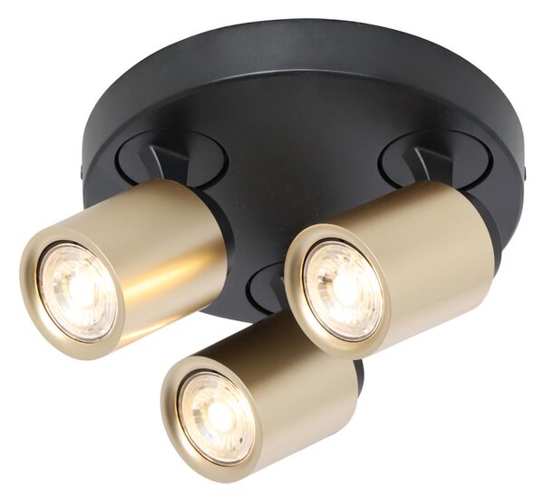 Freelight Spot de plafon Razza, negru/auriu, Ø 28,5 cm, 3 lumini., reglabil, Negru, Camera de zi / sufragerie, Metal, Modern