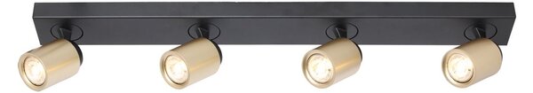 Freelight Spot de plafon Razza, negru/auriu, lungime 82 cm, 4 lumini., reglabil, Negru, Camera de zi / sufragerie, Metal, Modern