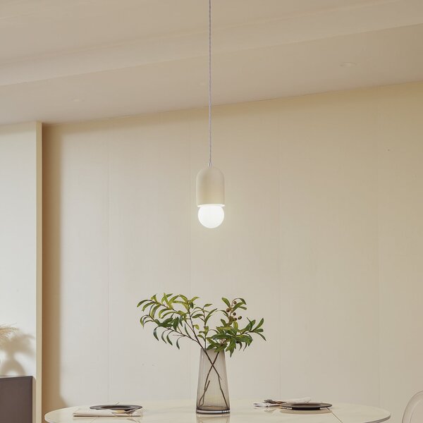 Lindby Lampă suspendată Nielson, Ø 11 cm, bej, gips, reglabil, Alb, Camera de zi / sufragerie, Tencuială / Argilă, Modern