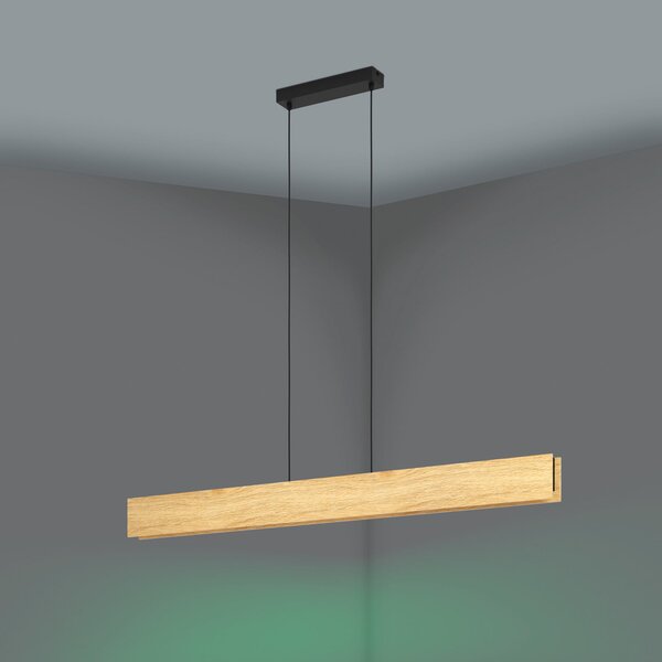 EGLO Smart ZIG LED lampă suspendată Anchorena-Z, lungime 123 cm, RGB, CCT, reglabil, Lemn, Camera de zi / sufragerie, Lemn, Modern
