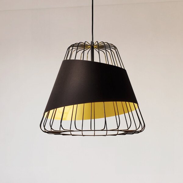 EGLO Lampă suspendată Austell, Ø 43 cm, negru/auriu, metal, material textil, reglabil, Negru, Camera de zi / sufragerie, Metal, Modern