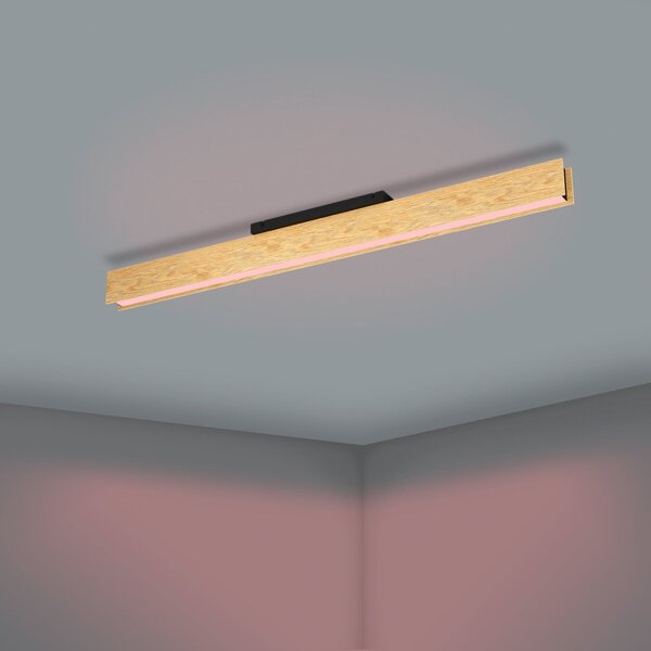 EGLO Smart ZIG LED lampă de tavan Anchorena-Z, lungime 123 cm, RGB CCT, reglabil, Lemn, Camera de zi / sufragerie, Lemn, Modern