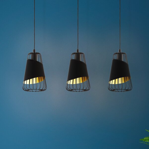 EGLO Lampă suspendată Austell, lungime 76,5 cm, negru / auriu, 3 lumini., reglabil, Negru, Camera de zi / sufragerie, Metal, Modern