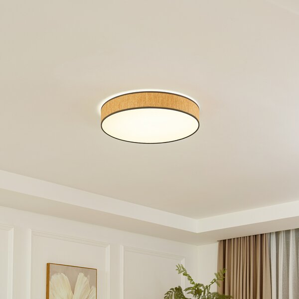 Lindby plafonieră LED Jutis, bej, alge marine, Ø 50 cm, Lemn, Camera de zi / sufragerie, Lemn, Modern