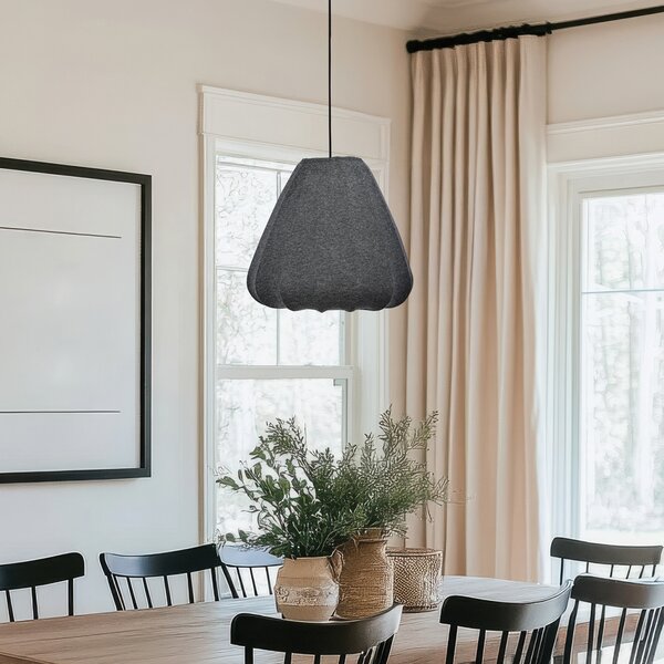 EGLO Lampă suspendată Barlaston, Ø 35 cm, negru/gri, metal, material textil, reglabil, Negru, Camera de zi / sufragerie, Țesătură / Textil, Modern