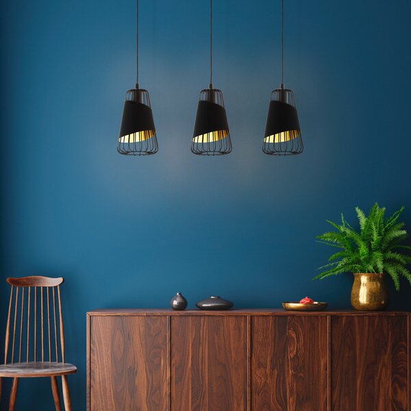 EGLO Lampă suspendată Austell, lungime 76,5 cm, negru / auriu, 3 lumini., reglabil, Negru, Camera de zi / sufragerie, Metal, Modern