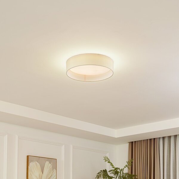 Lindby plafonieră LED Eilif, țesătură, alb, Ø 40 cm, CCT, Bej, Camera de zi / sufragerie, Țesătură / Textil, Modern