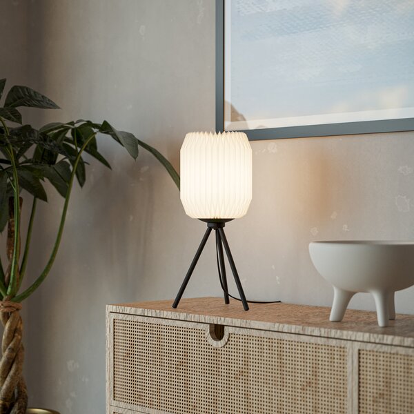EGLO Lampă de masă Belgrave, înălțime 44 cm, alb/negru, metal/hârtie, Negru, Camera de zi / sufragerie, Metal, Modern, Tripod