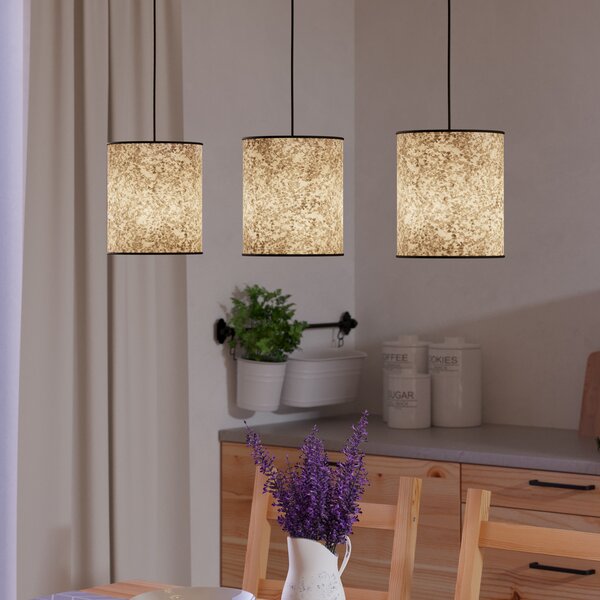 EGLO Lampă suspendată Butterburn, lungime 86 cm, bej/verde, cu 3 lumini,, reglabil, Bej, Camera de zi / sufragerie, Țesătură / Textil