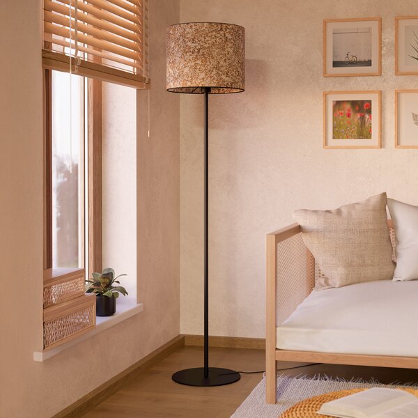 EGLO Lampă de podea Butterburn, înălțime 162 cm, bej/verde, metal/țesătură, Bej, Camera de zi / sufragerie, Țesătură / Textil