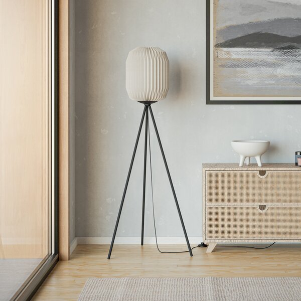 EGLO Lampă de podea Belgrave, înălțime 141,5 cm, alb/negru, metal, Negru, Camera de zi / sufragerie, Metal, Modern, Tripod