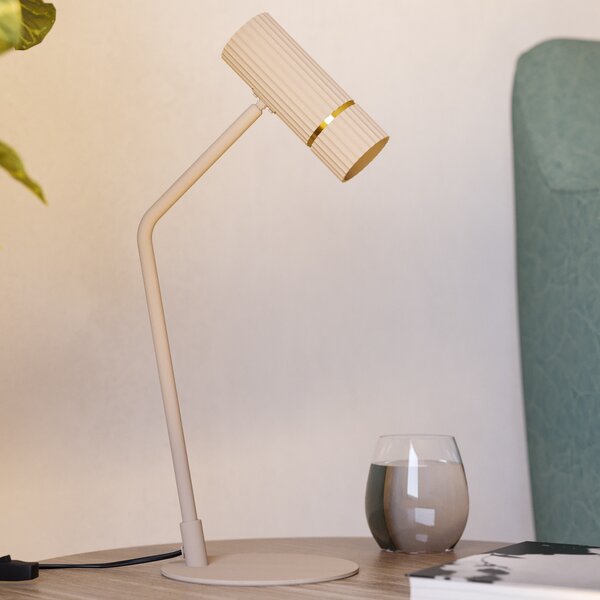 EGLO Lampă de masă cu LED Caminia, înălțime 48,5 cm, culoare nisip, oțel, Bej, Camera de zi / sufragerie, Metal, Modern
