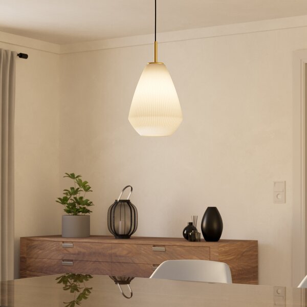 EGLO Lampă suspendată Caprarola, Ø 20 cm, culoare nisip, sticlă/metal, reglabil, Bej, Camera de zi / sufragerie, Sticlă, Modern