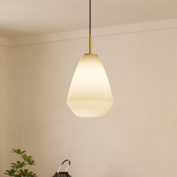 EGLO Lampă suspendată Caprarola, Ø 20 cm, culoare nisip, sticlă/metal, reglabil, Bej, Camera de zi / sufragerie, Sticlă, Modern