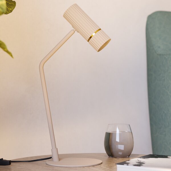 EGLO Lampă de masă cu LED Caminia, înălțime 48,5 cm, culoare nisip, oțel, Bej, Camera de zi / sufragerie, Metal, Modern