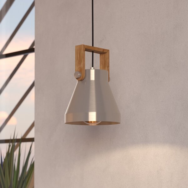 EGLO Lampă suspendată Cawton, Ø 16 cm, oțel/maro, oțel/lemn, reglabil, Lemn, Camera de zi / sufragerie, Lemn, Design industrial