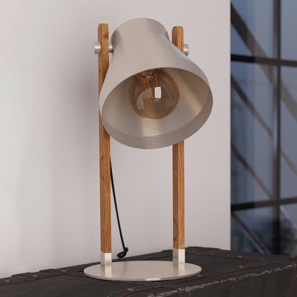 EGLO Lampă de masă Cawton, înălțime 38 cm, oțel/maro, oțel/lemn, Lemn, Camera de zi / sufragerie, Lemn, Design industrial